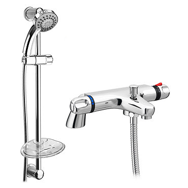 Modern Thermostatic Bath Shower Mixer Tap + Slider Shower Rail Kit  Profile Large Image