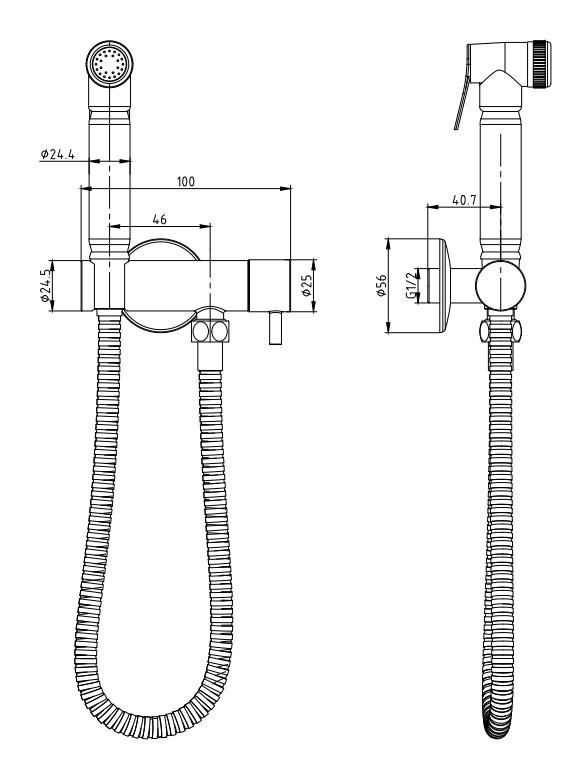 Cruze Modern Thermostatic Douche Shower Spray Kit with Shut Off Valve and Hose