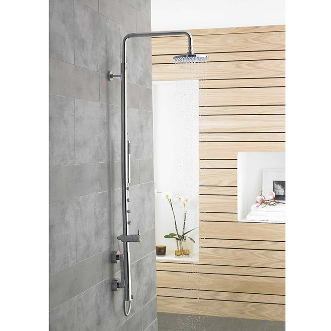 Modern Vertical Thermostatic Bar Valve with Fixed Shower Head, 4 Body Jets & Shower Kit Profile Large Image