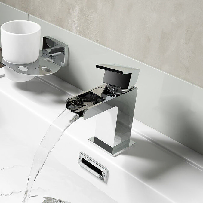 Modern Waterfall Basin Mixer Tap with Waste - Chrome Feature Large Image