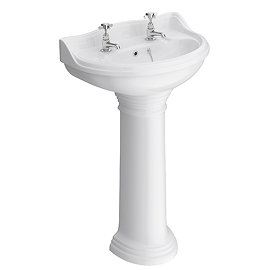 Monaco Traditional Basin with Pedestal (2 Tap Hole - Various Sizes) Large Image