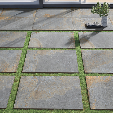 Montley Outdoor Dark Grey Stone Effect Floor Tile - 600 x 900mm