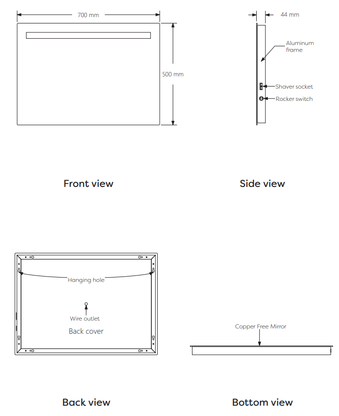 Montreal 700x500mm LED Mirror incl. Anti-Fog Demist & Shaving Socket