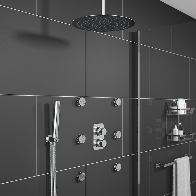 Montreal Modern Shower Package (Fixed Head, Ceiling Mounted Arm, Handset & 6 Body Jets) Large Image