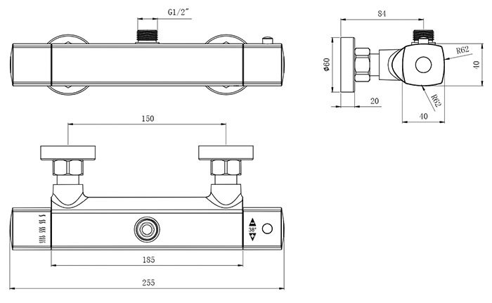 Montreal Modern Thermostatic Bar Shower Valve (Top Outlet)