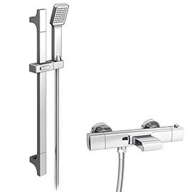 Montreal Wall Mounted Thermostatic Bath Shower Mixer Tap + Slider Rail Kit Medium Image