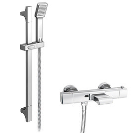 Montreal Wall Mounted Thermostatic Bath Shower Mixer Tap + Slider Rail Kit Large Image