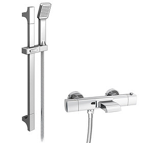 Montreal Wall Mounted Thermostatic Bath Shower Mixer Tap + Slider Rail Kit Large Image