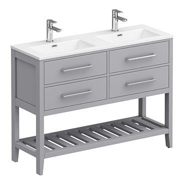 Montrose 1200mm Dove Grey Double Basin Vanity Unit with Chrome Handles and Slatted Shelf