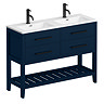 Montrose 1200mm Indigo Blue Double Basin Vanity Unit with Matt Black Handles and Slatted Shelf