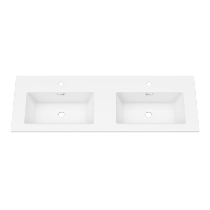Montrose 1200mm White Double Basin Vanity Unit with Brushed Brass Handles and Slatted Shelf