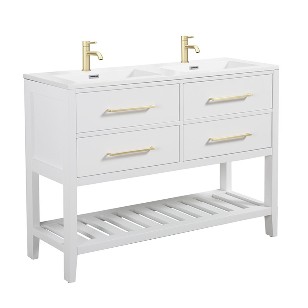 Montrose 1200mm White Double Basin Vanity Unit with Brushed Brass
