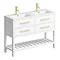 Montrose 1200mm White Double Basin Vanity Unit with Brushed Brass Handles and Slatted Shelf