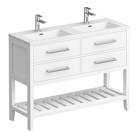 Montrose 1200mm White Double Basin Vanity Unit with Chrome Handles and Slatted Shelf