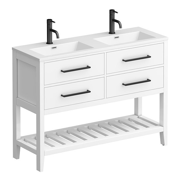 Montrose 1200mm White Double Basin Vanity Unit with Matt Black Handles
