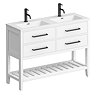 Montrose 1200mm White Double Basin Vanity Unit with Matt Black Handles and Slatted Shelf