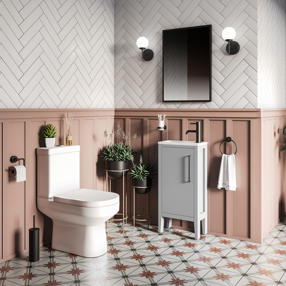 Montrose 400mm Dove Grey Cloakroom Vanity Unit with Matt Black Handle Victorian Plumbing UK