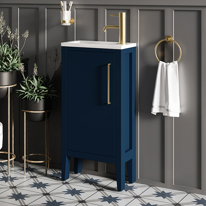 Montrose 400mm Indigo Blue Cloakroom Vanity Unit with Brushed Brass Handle