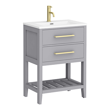 Montrose 610mm Dove Grey Vanity Unit with Brushed Brass Handles and Slatted Shelf