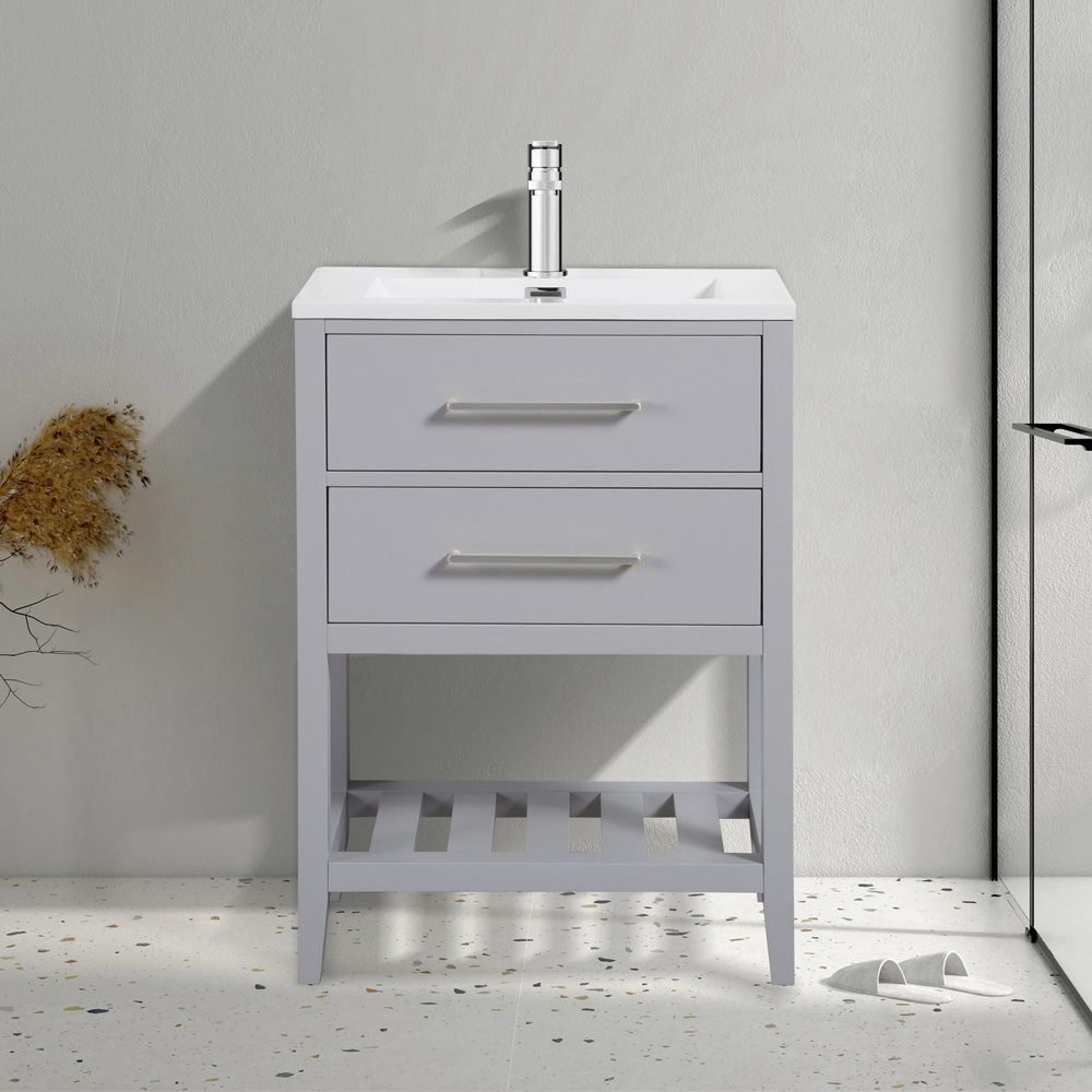 Montrose 610mm Dove Grey Vanity Unit with Chrome Handles and Slatted