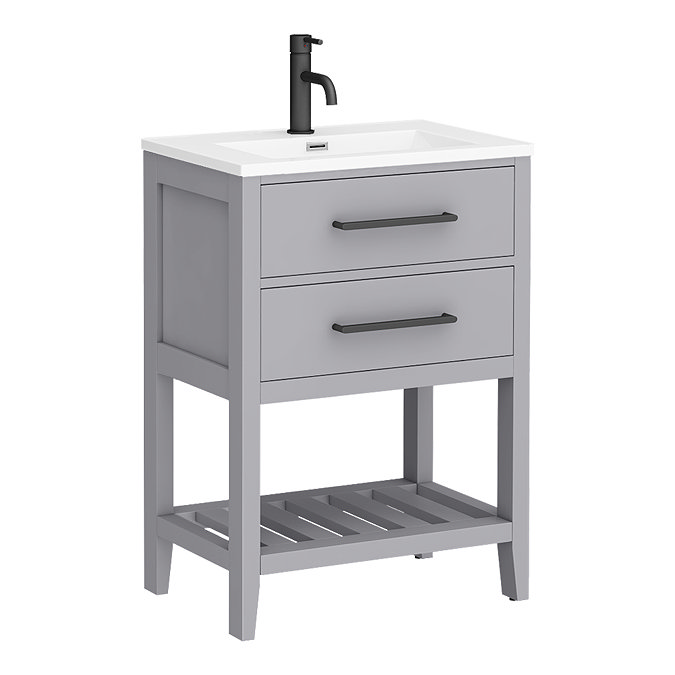 Montrose 610mm Dove Grey Vanity Unit with Matt Black Handles and Slatted Shelf