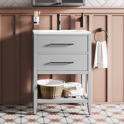 Montrose 610mm Dove Grey Vanity Unit with Matt Black Handles and Slatted Shelf