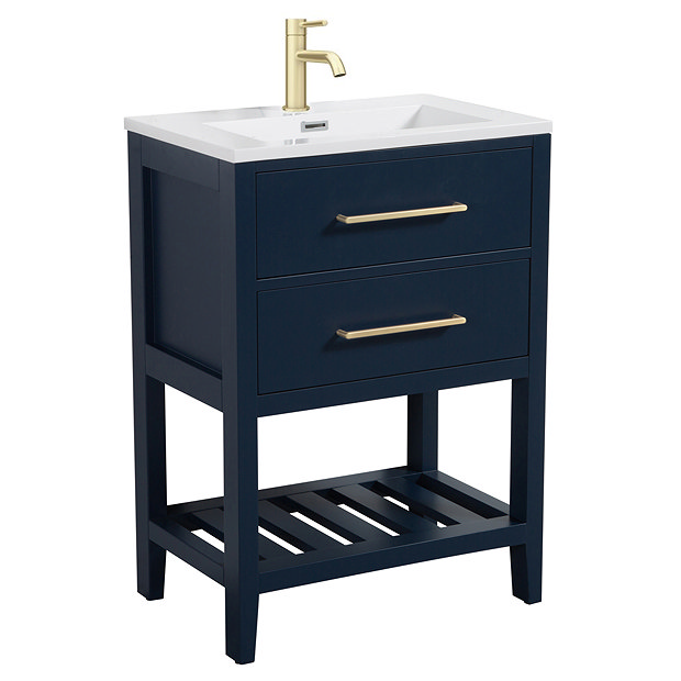 Montrose 610mm Indigo Blue Vanity Unit with Brushed Brass Handles and ...