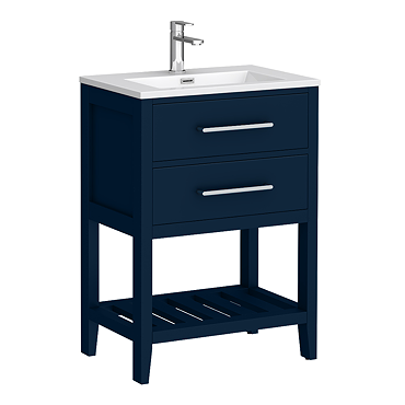 Montrose 610mm Indigo Blue Vanity Unit with Chrome Handles and Slatted Shelf