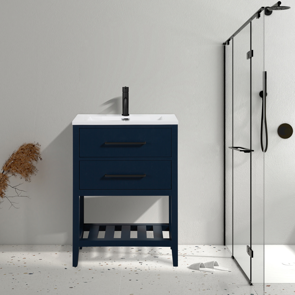 Montrose 610mm Indigo Blue Vanity Unit with Matt Black Handles and