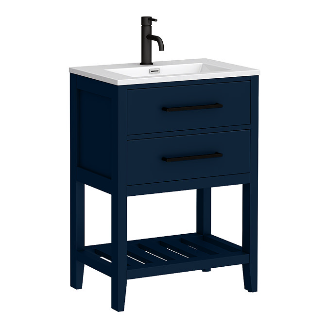 Montrose 610mm Indigo Blue Vanity Unit with Matt Black Handles and Slatted Shelf