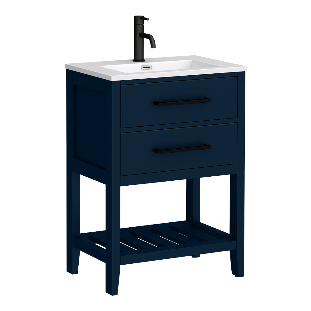 Montrose 610mm Indigo Blue Vanity Unit with Matt Black Handles and ...