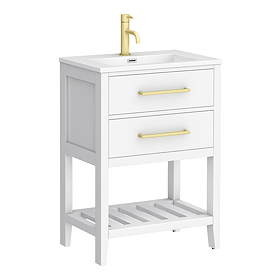 Montrose 610mm White Vanity Unit with Brushed Brass Handles and Slatted Shelf