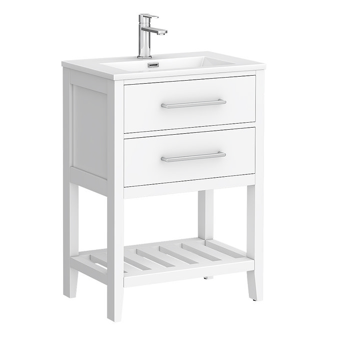 Montrose 610mm White Vanity Unit with Chrome Handles and Slatted Shelf