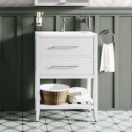 Montrose 610mm White Vanity Unit with Chrome Handles and Slatted Shelf