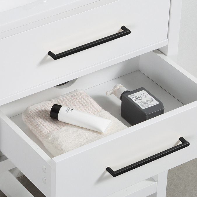 Montrose 610mm White Vanity Unit with Matt Black Handles and Slatted Shelf