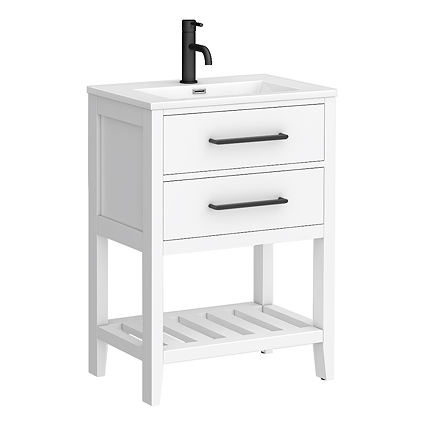 Montrose 610mm White Vanity Unit with Matt Black Handles and Slatted Shelf