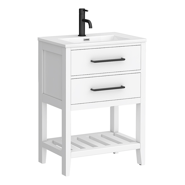 Montrose 610mm White Vanity Unit with Matt Black Handles and Slatted
