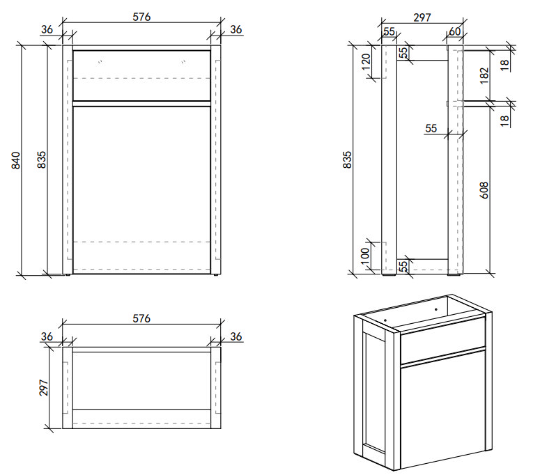 Montrose Dove Grey 585mm Wide WC Unit with Cistern, Matt Black Flush + Modern Pan