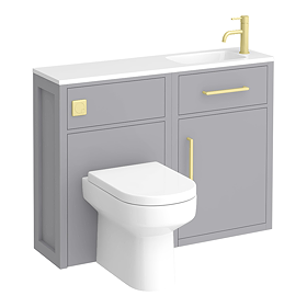 Montrose Dove Grey Combination Vanity and WC Unit with Brushed Brass Handles and Flush