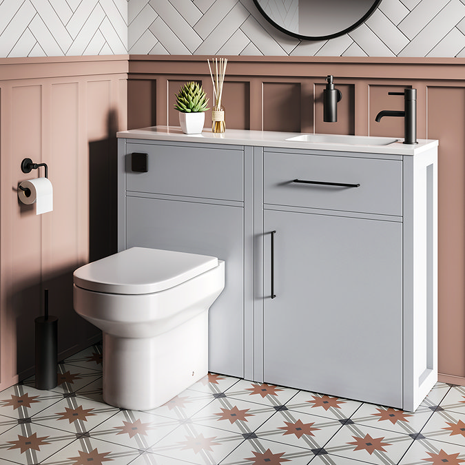 Montrose Dove Grey Combination Vanity and WC Unit with Matt Black Handles and Flush