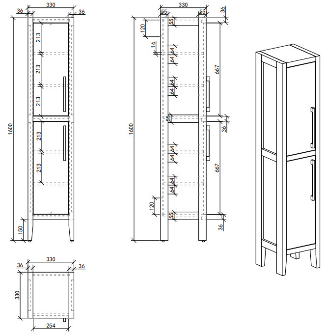  Montrose Dove Grey Tall Storage Unit with Matt Black Handles