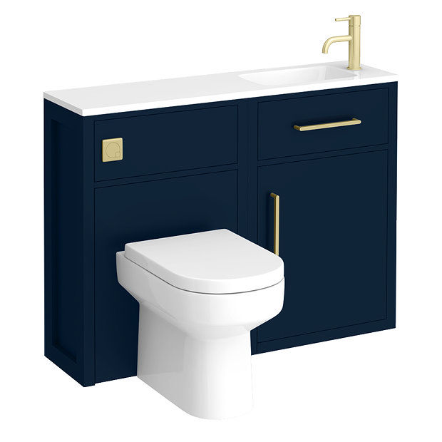 Montrose Indigo Blue Combination Vanity and WC Unit with Brushed Brass Handles and Flush