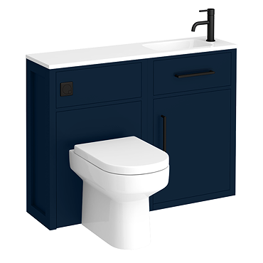 Montrose Indigo Blue Combination Vanity and WC Unit with Matt Black Handles and Flush