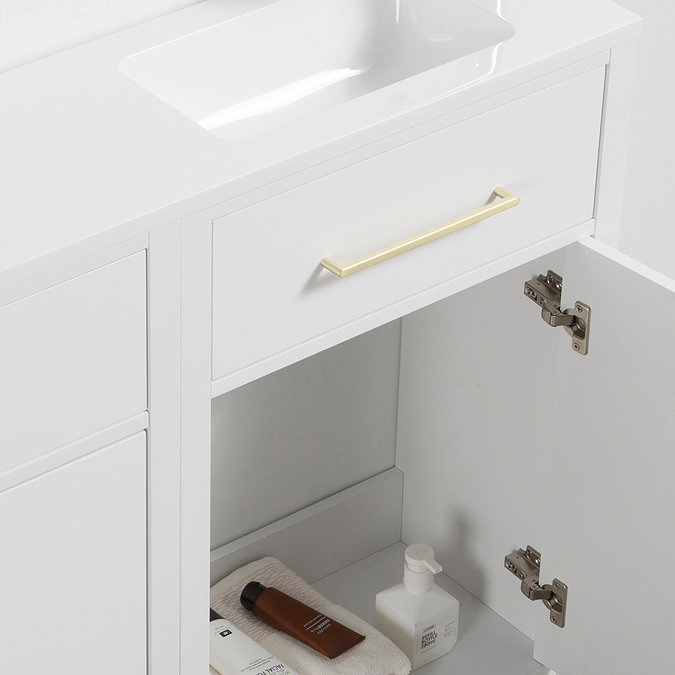 Montrose White Combination Vanity and WC Unit with Brushed Brass Handles and Flush