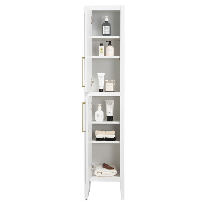 Montrose White Tall Storage Unit with Brushed Brass Handles