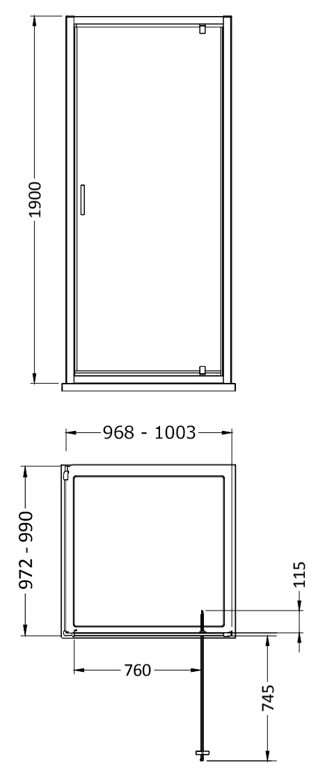 Monza 1000 x 1000mm Pivot Door Shower Enclosure + Pearlstone Tray