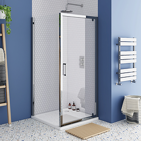 Monza 1000 x 1000mm Pivot Door Shower Enclosure + Pearlstone Tray