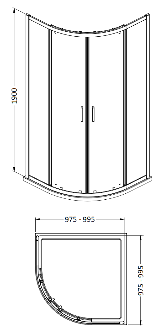 Monza 1000 x 1000mm Quadrant Shower Enclosure + Pearlstone Tray