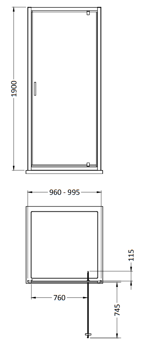 Monza 1000 x 1900 Pivot Shower Door