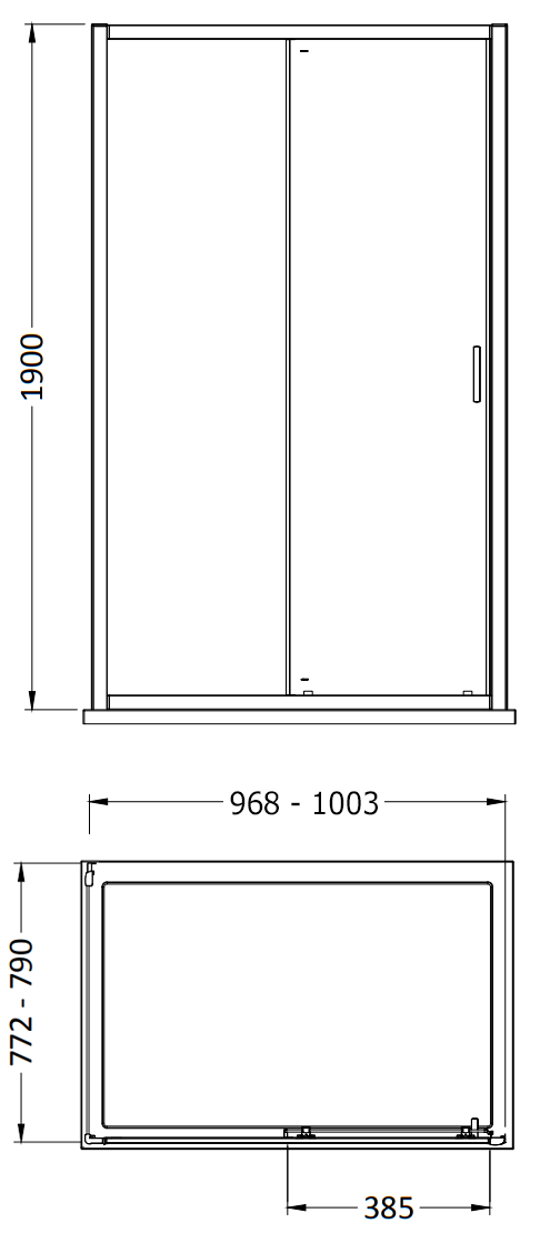 Monza 1000 x 800mm Sliding Door Shower Enclosure + Pearlstone Tray